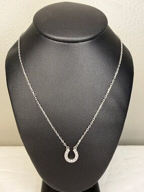 Swarovski Crystal Horseshoe Pendant Necklace Silver Tone 16”